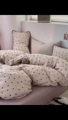 91家纺网 家纺一手货源 找家纺 洋铭区（原狠狠爱） 2024新款全棉双层纱四件套 黑桃爱心