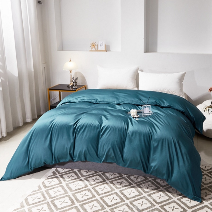 91家纺网 家纺一手货源 找家纺 晶缦家纺 2025新款全棉60支贡缎长绒棉纯色单品被套单件60S素色纯棉单被套多规格被罩活性印染 琳澜-墨绿色