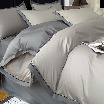 91家纺网 家纺一手货源 找家纺 （总）小懒猪 2024新款全棉斜纹精梳棉双拼色拼角包边款四件套-风格一