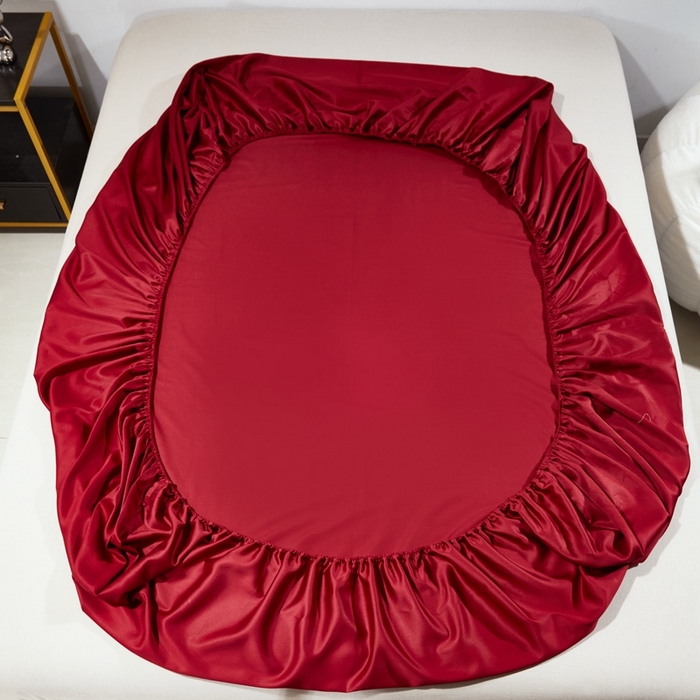 91家纺网 家纺一手货源 找家纺 晶缦家纺 2025新款全棉纯棉60支贡缎长绒棉纯色多规格单品床笠 琳澜-酒红色