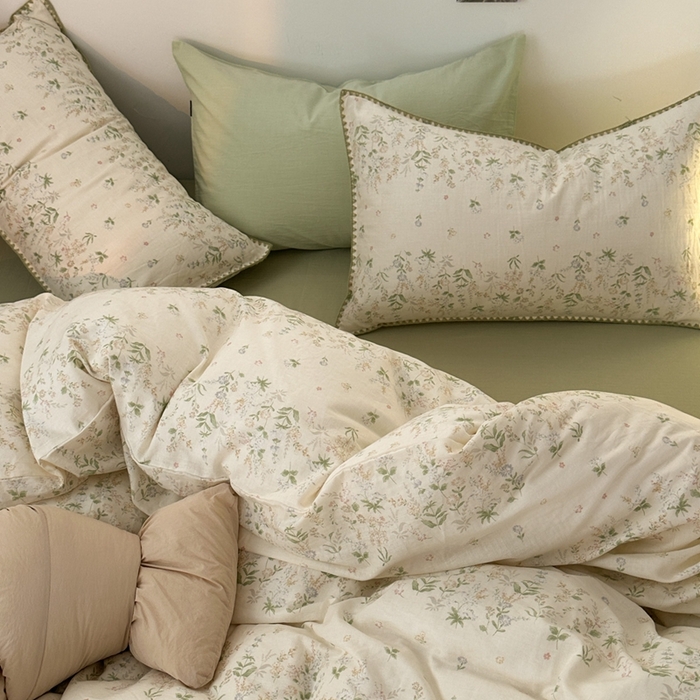 91家纺网 家纺一手货源 找家纺 洋铭区（原狠狠爱） 2024新款全棉双层纱四件套 田园花语