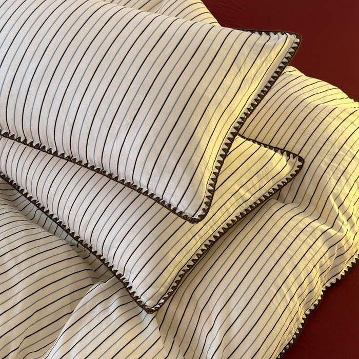 91家纺网 家纺一手货源 找家纺 洋铭区（原狠狠爱） 2024新款全棉双层纱四件套 素雅黑条