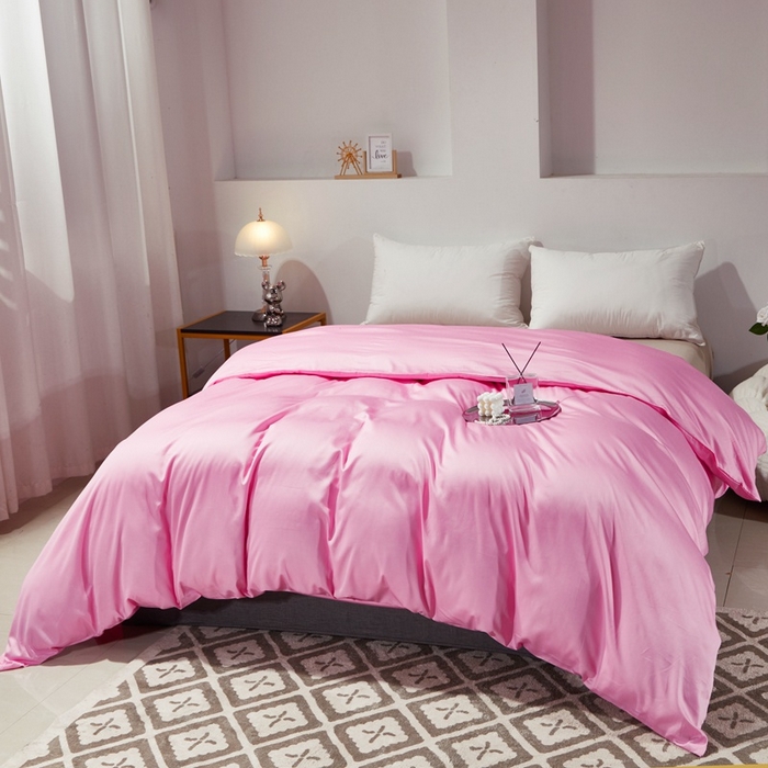 91家纺网 家纺一手货源 找家纺 晶缦家纺 2025新款全棉60支贡缎长绒棉纯色单品被套单件60S素色纯棉单被套多规格被罩活性印染 琳澜-粉红色