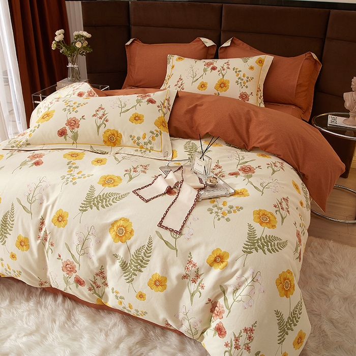 91家纺网 家纺一手货源 找家纺 2025新款全棉精梳磨毛印花四件套 沐光美人