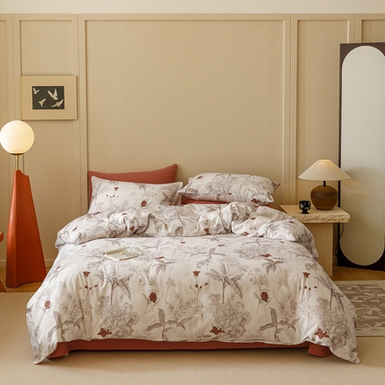 91家纺网 家纺一手货源 找家纺 2024新款全棉陶瓷磨毛印花四件套 一路生花