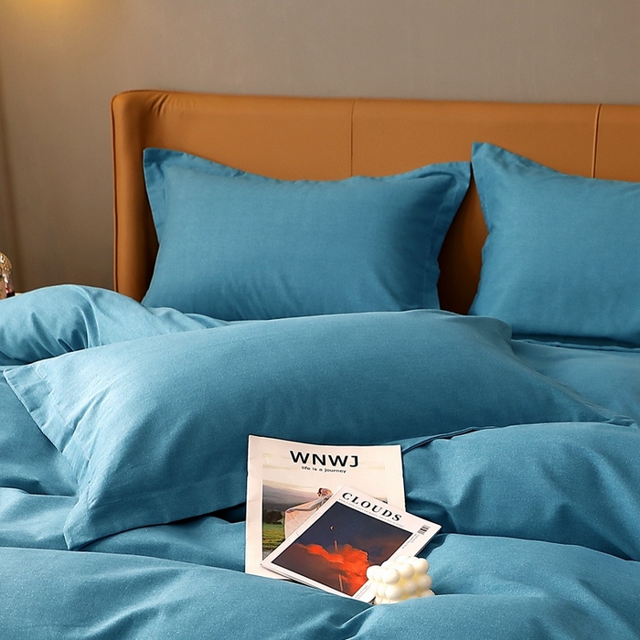 91家纺网 家纺一手货源 找家纺 晶缦家纺 2024新款加厚纯棉喷气全棉纯色生态磨毛多规格四件套 纯依-湖蓝