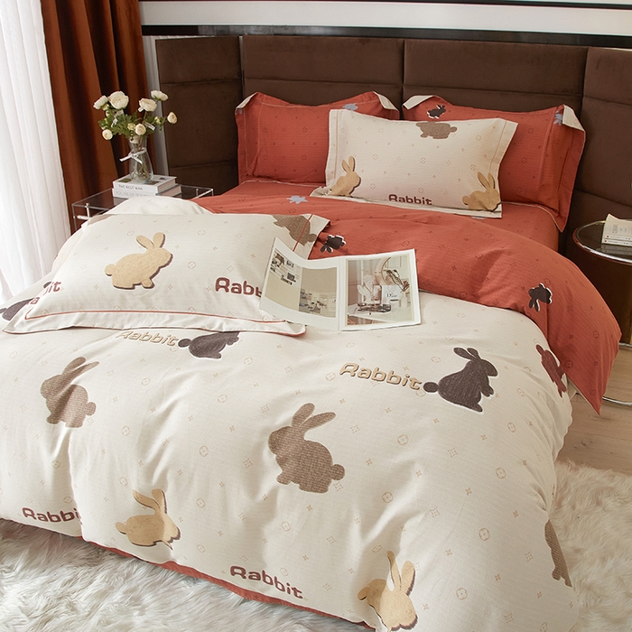 91家纺网 家纺一手货源 找家纺 2025新款全棉精梳磨毛印花四件套 乐奇-米