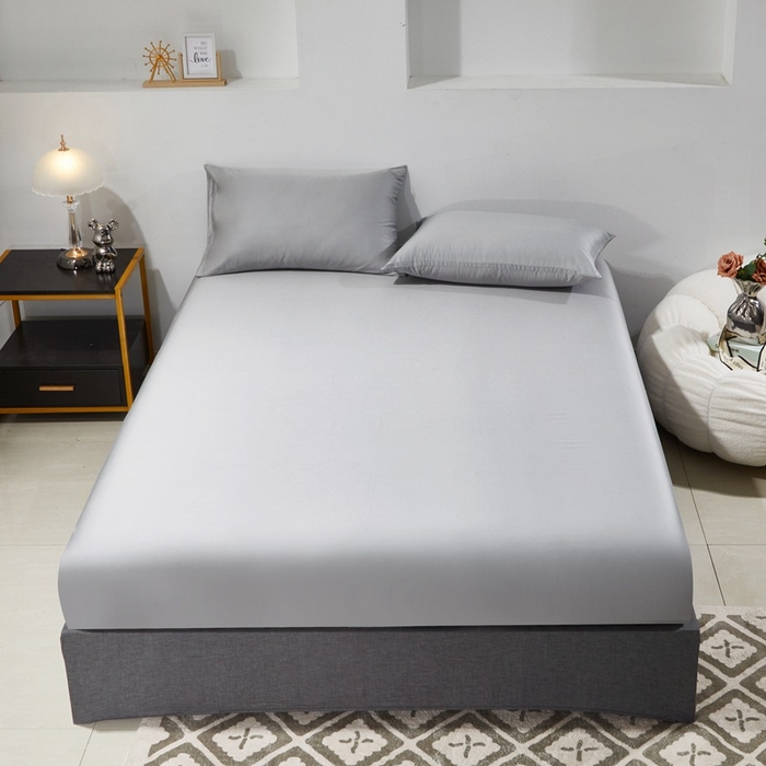 91家纺网 家纺一手货源 找家纺 晶缦家纺 2025新款全棉纯棉60支贡缎长绒棉纯色多规格单品床笠 琳澜-奥丁灰