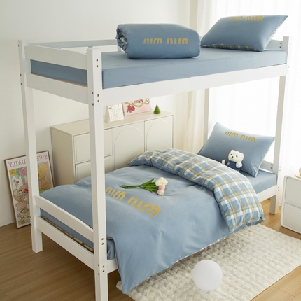 91家纺网 家纺一手货源 找家纺 （总）2025直播新款青春格子日系水洗棉纯色双拼学生宿舍三件套四件套