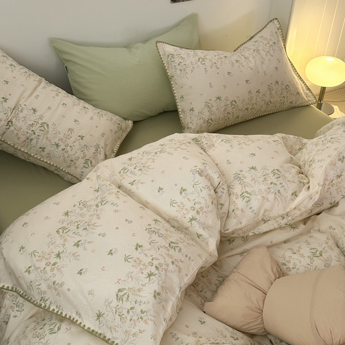 91家纺网 家纺一手货源 找家纺 洋铭区（原狠狠爱） 2024新款全棉双层纱四件套 田园花语