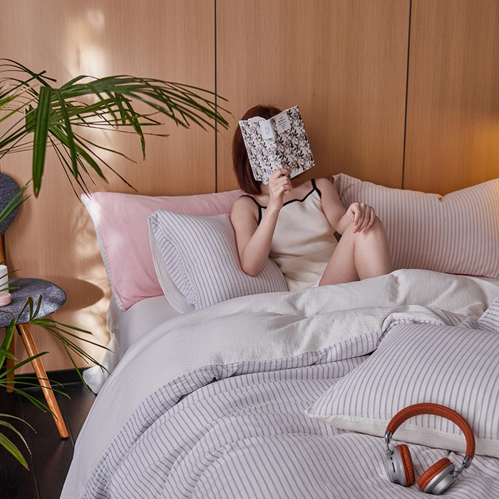 91家纺网 家纺一手货源 找家纺 2025新品尚美色织条纹绉纱系列--尚美细条系列 尚美-紫玉细条