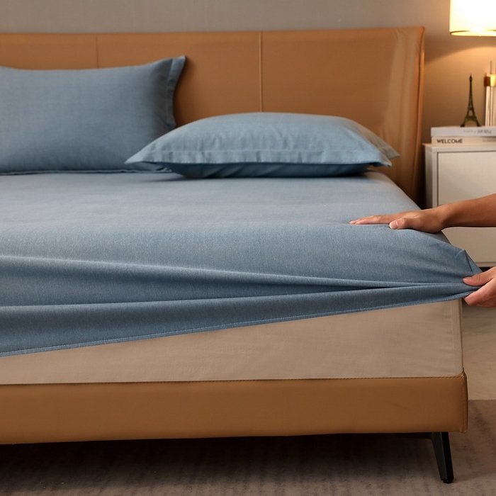 91家纺网 家纺一手货源 找家纺 晶缦家纺 2024新款加厚纯棉喷气全棉纯色生态磨毛多规格单品床笠 纯依-蓝灰