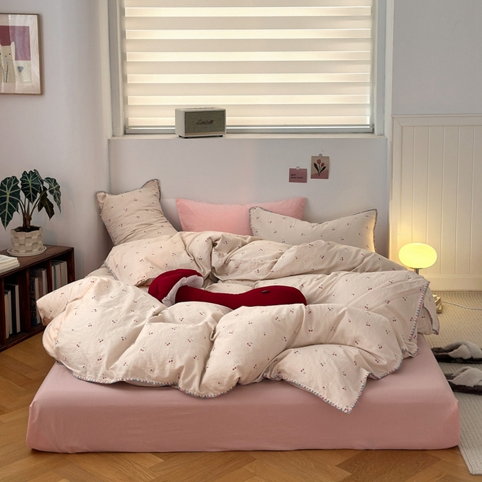 91家纺网 家纺一手货源 找家纺 洋铭区（原狠狠爱） 2024新款全棉双层纱四件套 蔓蔓樱桃