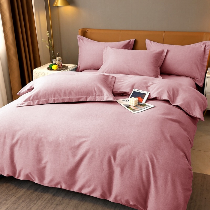 91家纺网 家纺一手货源 找家纺 晶缦家纺 2024新款加厚纯棉喷气全棉纯色生态磨毛多规格四件套 纯依-豆沙