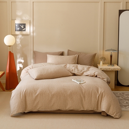 91家纺网 家纺一手货源 找家纺 2024新款全棉陶瓷磨毛印花四件套 一生所爱-咖