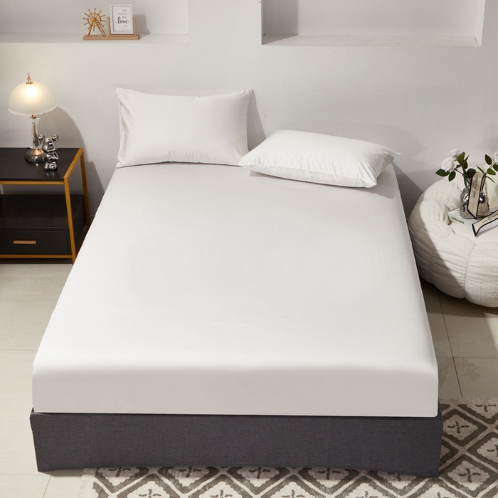 91家纺网 家纺一手货源 找家纺 晶缦家纺 2025新款全棉纯棉60支贡缎长绒棉纯色多规格单品床笠 琳澜-本白色