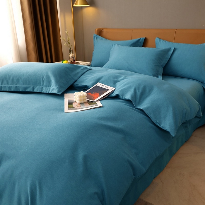 91家纺网 家纺一手货源 找家纺 晶缦家纺 2024新款加厚纯棉喷气全棉纯色生态磨毛多规格四件套 纯依-湖蓝