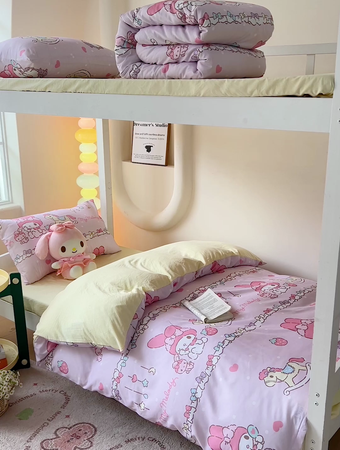 91家纺网 家纺一手货源 找家纺 海岛哥哥 2025新款A类云朵水洗棉三丽鸥正版授权四件套-学生床 三丽鸥-蝴蝶结美乐蒂