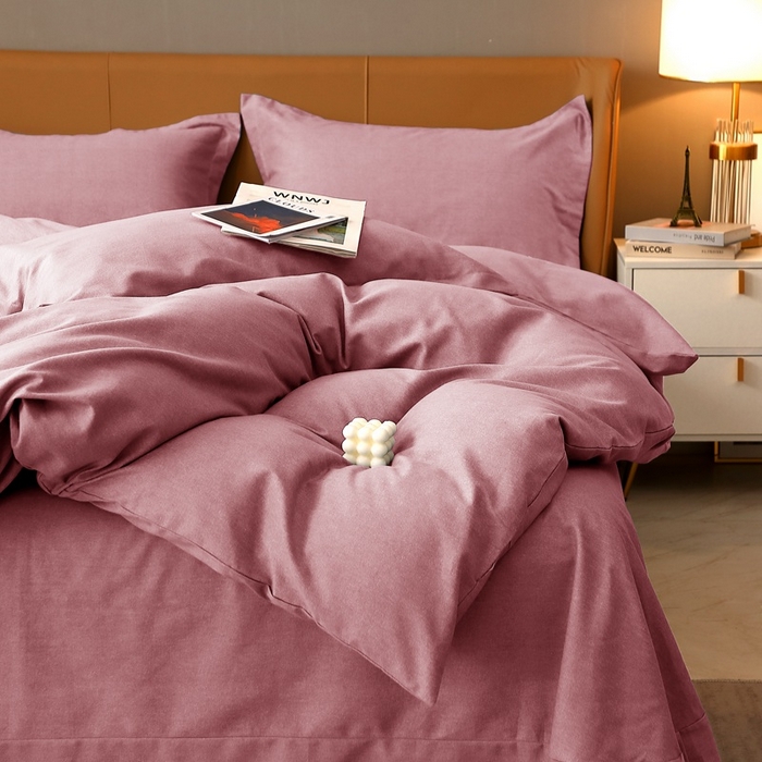 91家纺网 家纺一手货源 找家纺 晶缦家纺 2024新款加厚纯棉喷气全棉纯色生态磨毛多规格四件套 纯依-豆沙