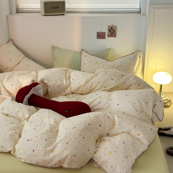 91家纺网 家纺一手货源 找家纺 洋铭区（原狠狠爱） 2024新款全棉双层纱四件套 奶油星辰