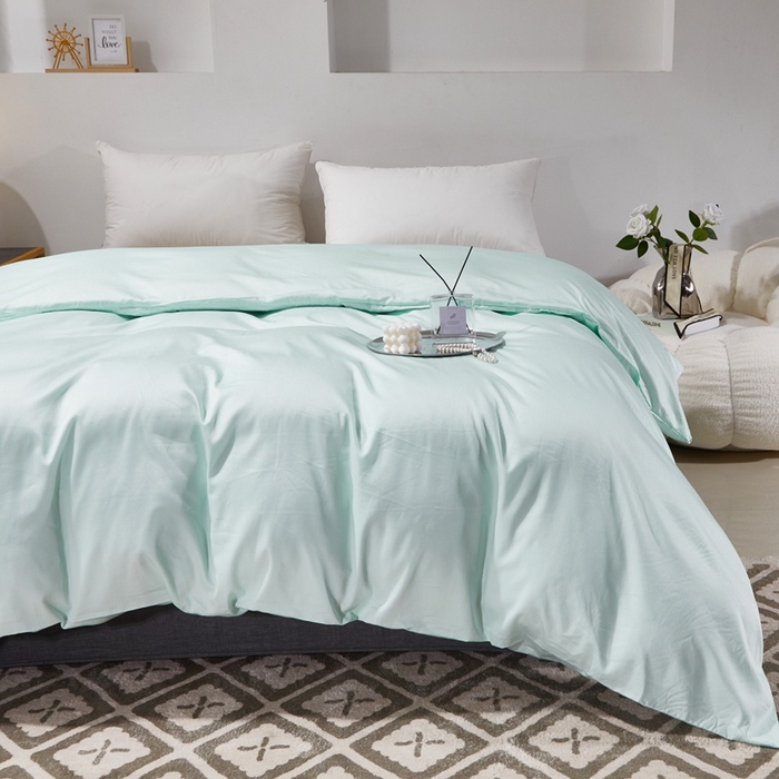 91家纺网 家纺一手货源 找家纺 晶缦家纺 2025新款全棉60支贡缎长绒棉纯色单品被套单件60S素色纯棉单被套多规格被罩活性印染 琳澜-天青绿