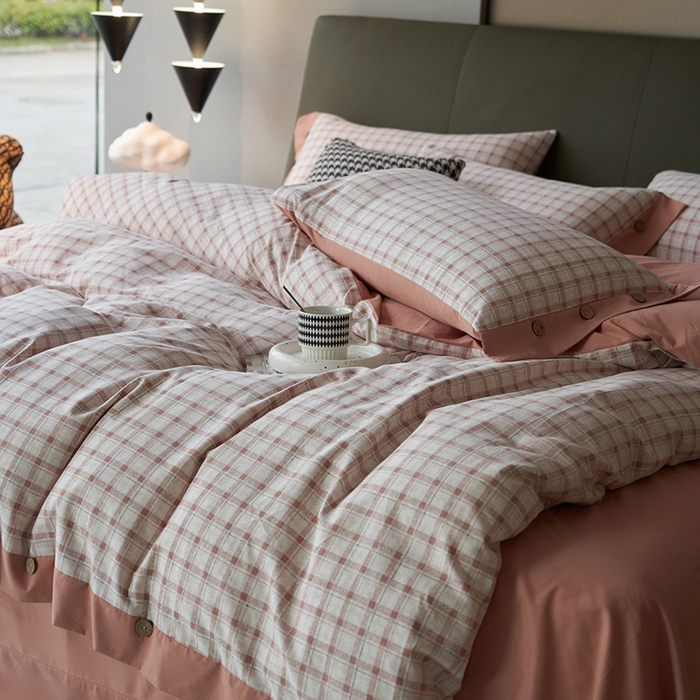 91家纺网 家纺一手货源 找家纺 沐白家居 2025新款全棉生态磨毛印花四件套-纽扣工艺款 小资情调-粉