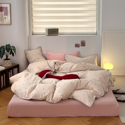 91家纺网 家纺一手货源 找家纺 洋铭区（原狠狠爱） 2024新款全棉双层纱四件套 蔓蔓樱桃