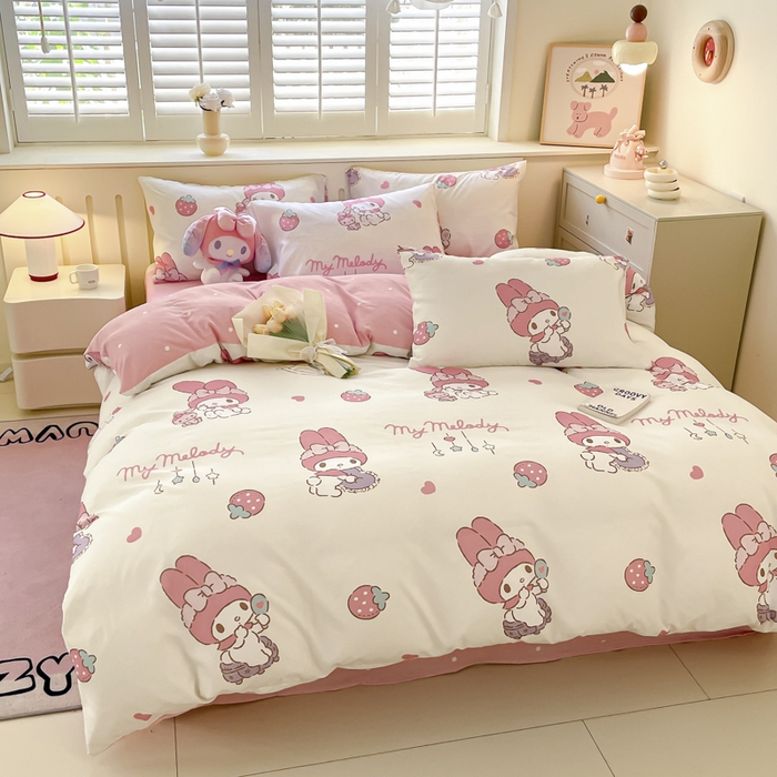 91家纺网 家纺一手货源 找家纺 海岛哥哥 2025新款A类云朵水洗棉三丽鸥正版授权四件套-大床图 三丽鸥-星月美乐蒂