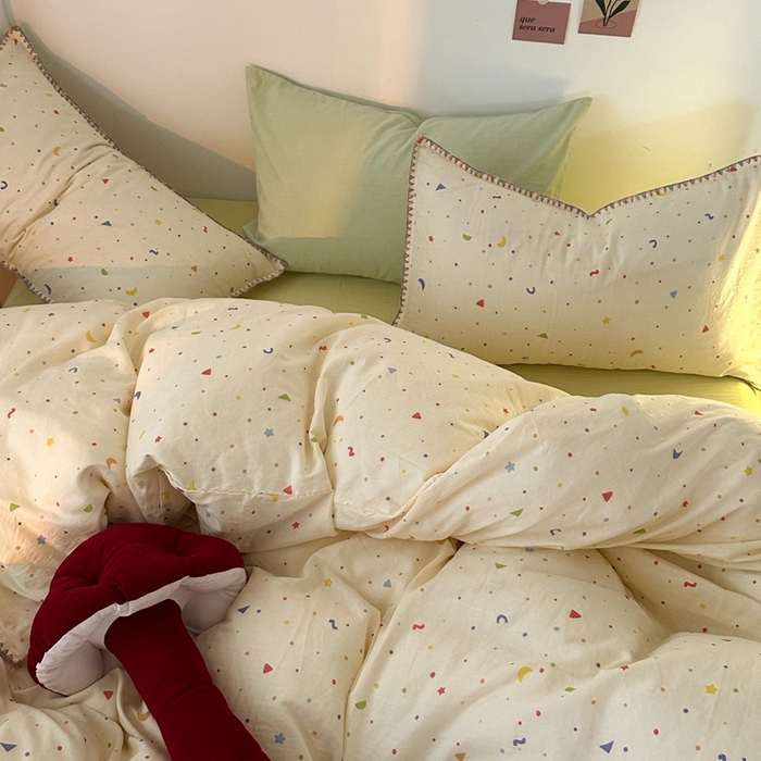 91家纺网 家纺一手货源 找家纺 洋铭区（原狠狠爱） 2024新款全棉双层纱四件套 奶油星辰