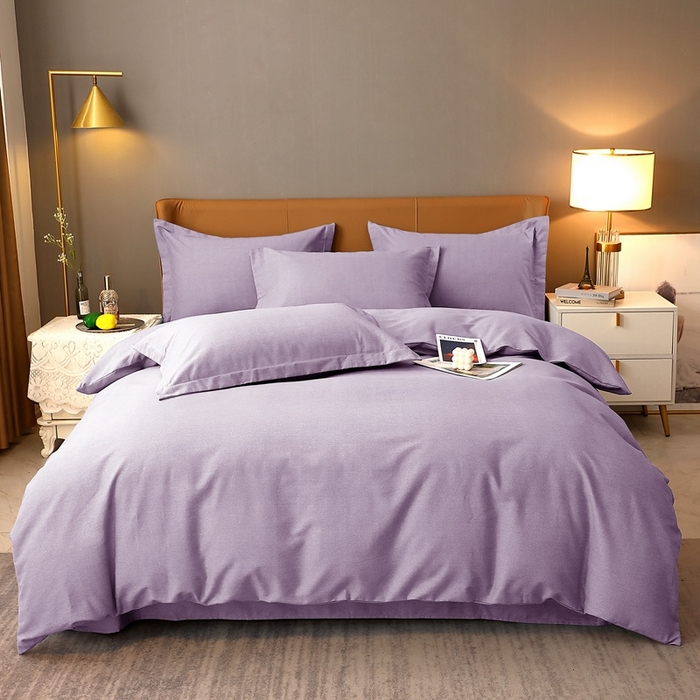 91家纺网 家纺一手货源 找家纺 晶缦家纺 2024新款加厚纯棉喷气全棉纯色生态磨毛多规格四件套 纯依-浅紫