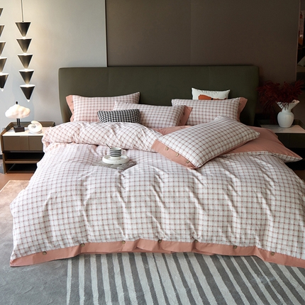 沐白家居 2025新款全棉生态磨毛印花四件套-纽扣工艺款 小资情调-粉