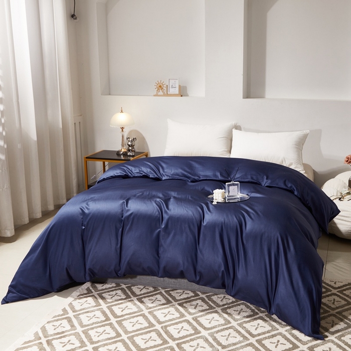 91家纺网 家纺一手货源 找家纺 晶缦家纺 2025新款全棉60支贡缎长绒棉纯色单品被套单件60S素色纯棉单被套多规格被罩活性印染 琳澜-丈青色