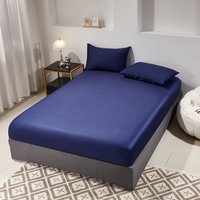 91家纺网 家纺一手货源 找家纺 晶缦家纺 2025新款全棉纯棉60支贡缎长绒棉纯色多规格单品床笠 琳澜-丈青色