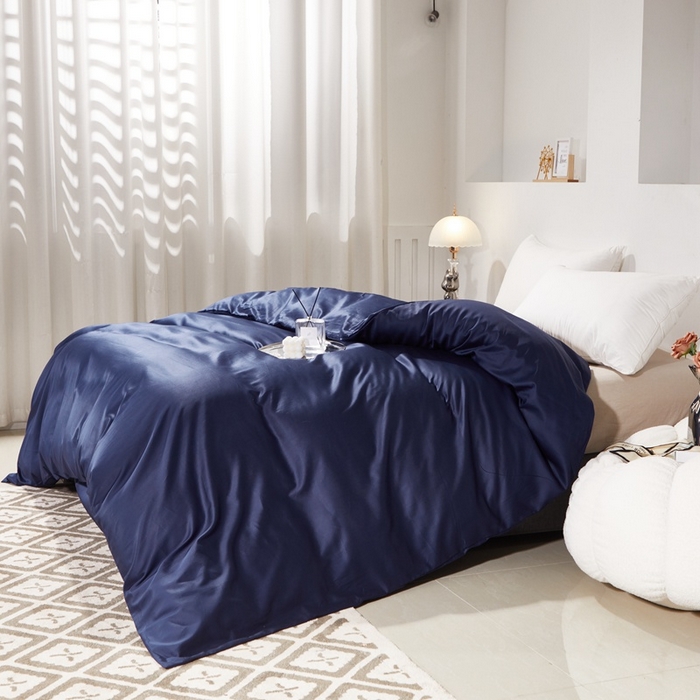 91家纺网 家纺一手货源 找家纺 晶缦家纺 2025新款全棉60支贡缎长绒棉纯色单品被套单件60S素色纯棉单被套多规格被罩活性印染 琳澜-丈青色