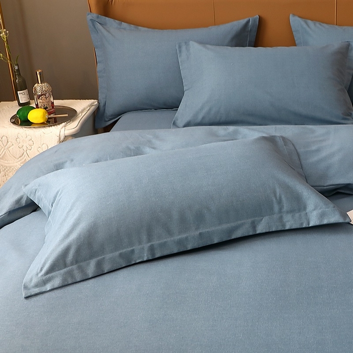 91家纺网 家纺一手货源 找家纺 晶缦家纺 2024新款加厚纯棉喷气全棉纯色生态磨毛多规格单品枕套 纯依-蓝灰