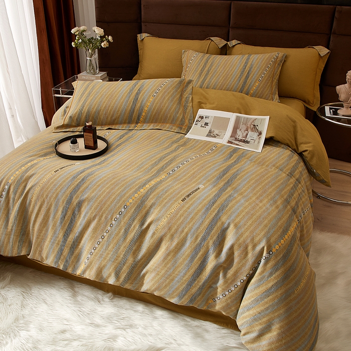 91家纺网 家纺一手货源 找家纺 2025新款全棉精梳磨毛印花四件套 华彩黄