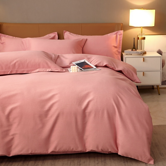 91家纺网 家纺一手货源 找家纺 晶缦家纺 2024新款加厚纯棉喷气全棉纯色生态磨毛多规格四件套 纯依-粉玉