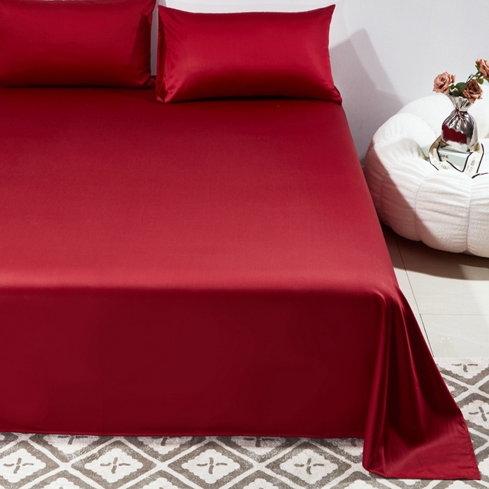 91家纺网 家纺一手货源 找家纺 晶缦家纺  2025新款全棉60支贡缎长绒棉纯色单品床单单件60S素色纯棉单床单多规格被罩活性印染 琳澜-酒红色