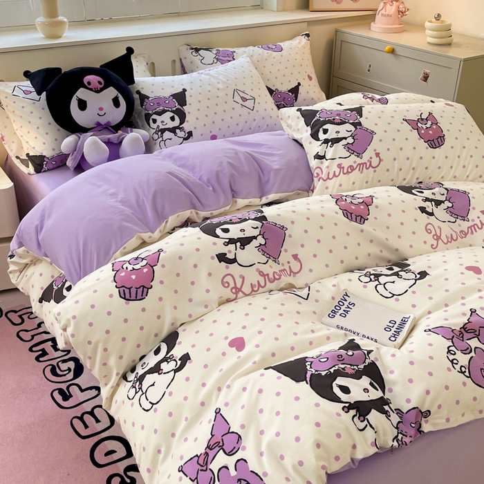 91家纺网 家纺一手货源 找家纺 海岛哥哥 2025新款A类云朵水洗棉三丽鸥正版授权四件套-大床图 三丽鸥-白色库洛米