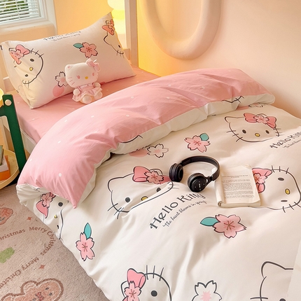 91家纺网 家纺一手货源 找家纺 （总）海岛哥哥 2025新款A类云朵水洗棉三丽鸥正版授权四件套-学生床