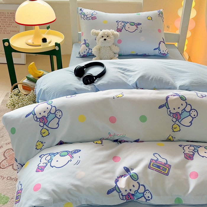 91家纺网 家纺一手货源 找家纺 海岛哥哥 2025新款A类云朵水洗棉三丽鸥正版授权四件套-学生床 三丽鸥-波点怕洽狗