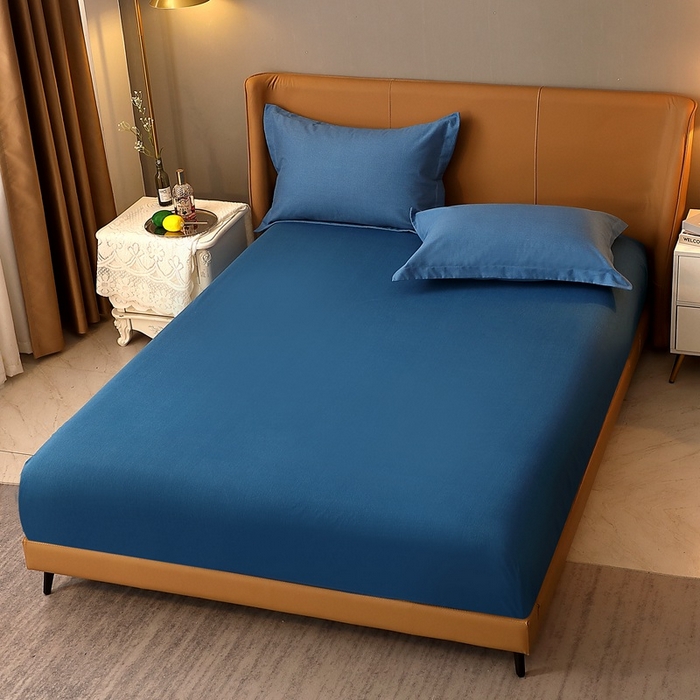 91家纺网 家纺一手货源 找家纺 晶缦家纺 2024新款加厚纯棉喷气全棉纯色生态磨毛多规格单品床笠 纯依-宾利蓝