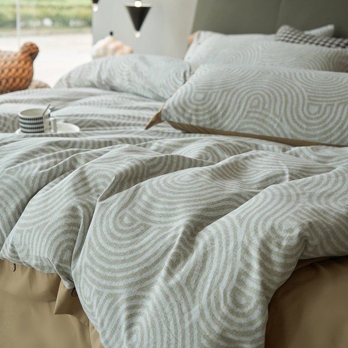 91家纺网 家纺一手货源 找家纺 沐白家居 2025新款全棉生态磨毛印花四件套-纽扣工艺款 维诺-灰