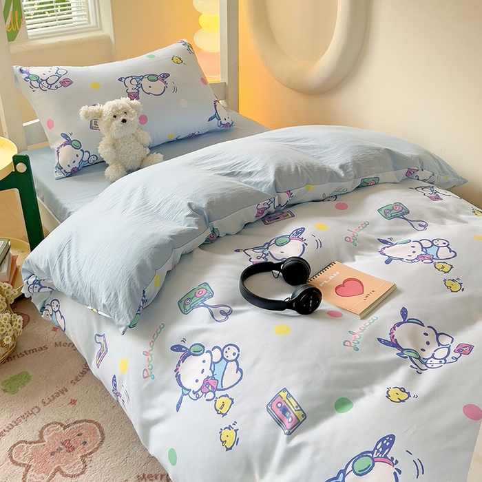 91家纺网 家纺一手货源 找家纺 海岛哥哥 2025新款A类云朵水洗棉三丽鸥正版授权四件套-学生床 三丽鸥-波点怕洽狗