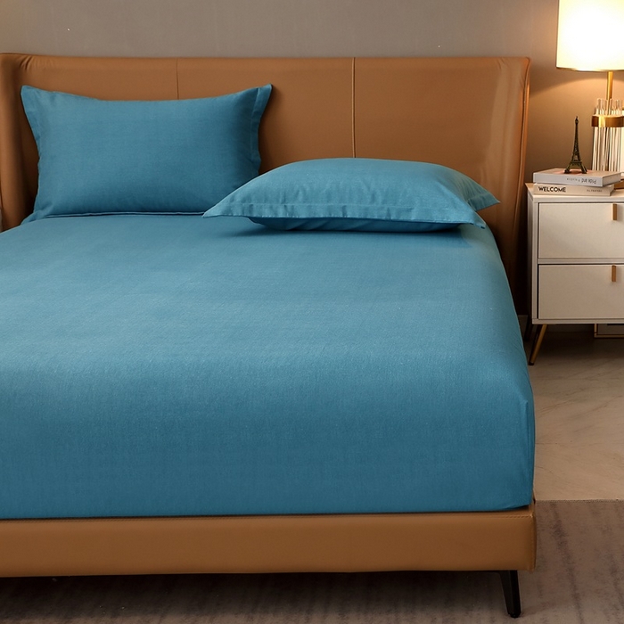 91家纺网 家纺一手货源 找家纺 晶缦家纺 2024新款加厚纯棉喷气全棉纯色生态磨毛多规格单品床笠 纯依-湖蓝