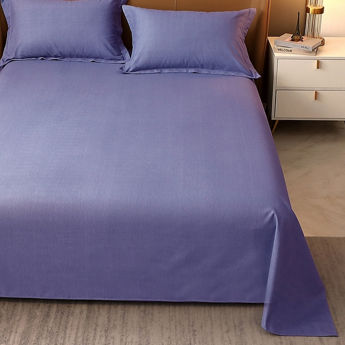 91家纺网 家纺一手货源 找家纺 晶缦家纺 2024新款加厚纯棉喷气全棉纯色生态磨毛多规格单品床单 纯依-牛仔蓝