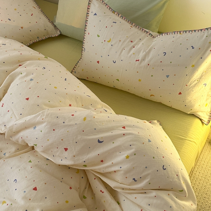 91家纺网 家纺一手货源 找家纺 洋铭区（原狠狠爱） 2024新款全棉双层纱四件套 奶油星辰