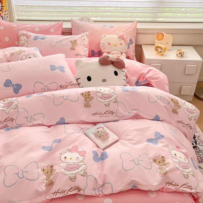 91家纺网 家纺一手货源 找家纺 暮思家居 2024新款正版授权三丽鸥全棉四件套系列第六批 蝴蝶结凯蒂