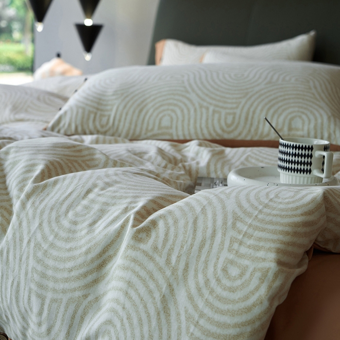 91家纺网 家纺一手货源 找家纺 沐白家居 2025新款全棉生态磨毛印花四件套-纽扣工艺款 维诺-棕