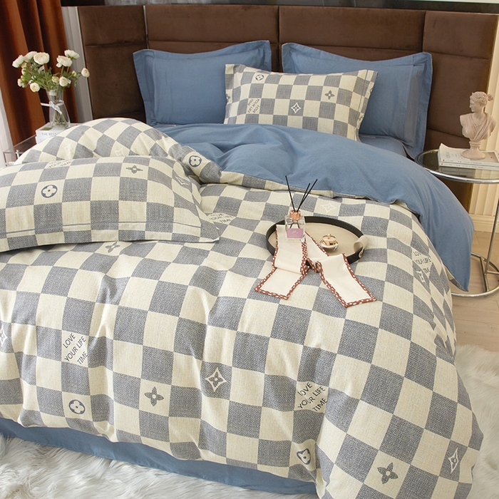 91家纺网 家纺一手货源 找家纺 2025新款全棉精梳磨毛印花四件套 卜优-蓝